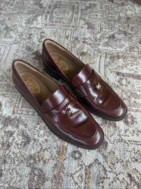 Sam Edelman Denise Women's Dark Brown Leather Penny Loafers with Gold Accent